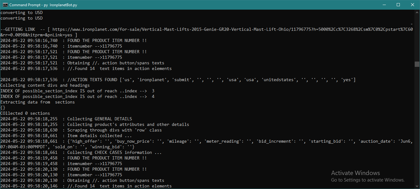 Screenshot of Ironplanet bot